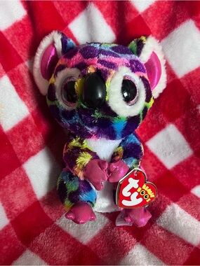 Ty Multicolor Rainbow Koala Beanie Boo with Pink Accents